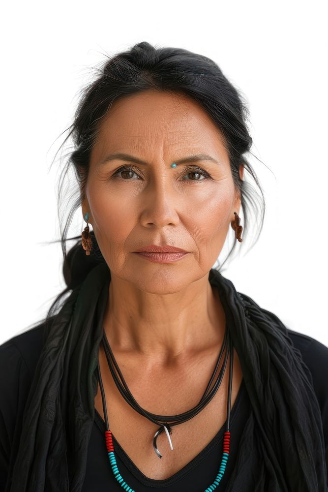 Desperate Native american woman portrait necklace jewelry.