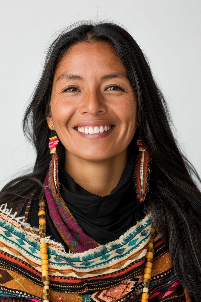 Joyful Native american woman portrait scarf adult.