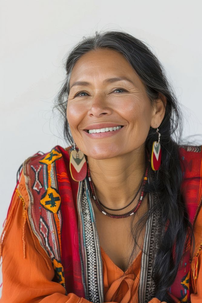 Joyful Native american woman necklace portrait jewelry.
