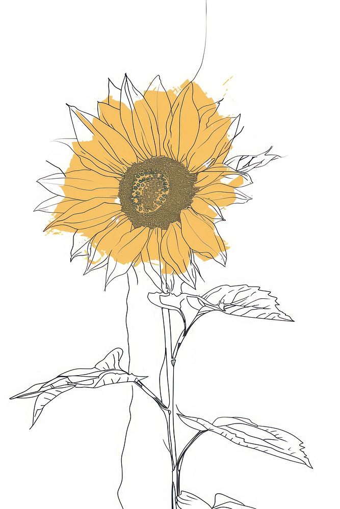 Single line drawing sunflower sketch plant art.