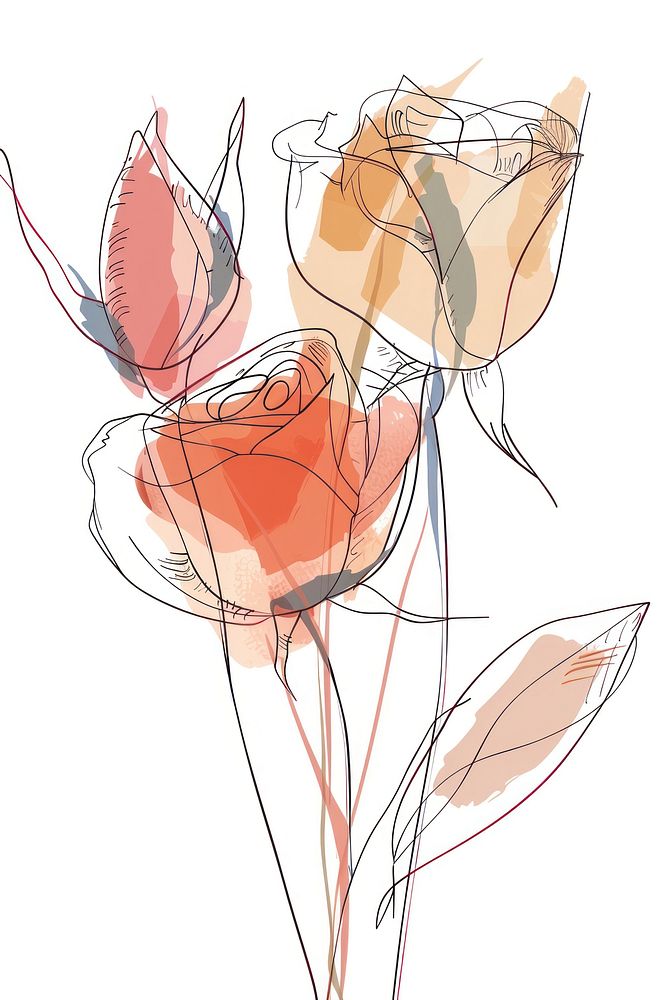 Single line drawing rose flowers painting pattern sketch.