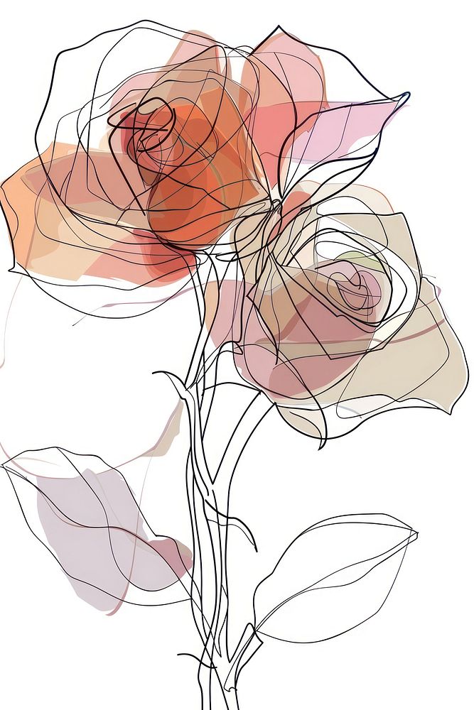 Single line drawing rose flowers pattern sketch plant.
