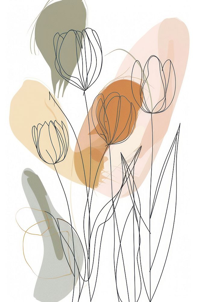 Single line drawing tulip flowers art pattern sketch.