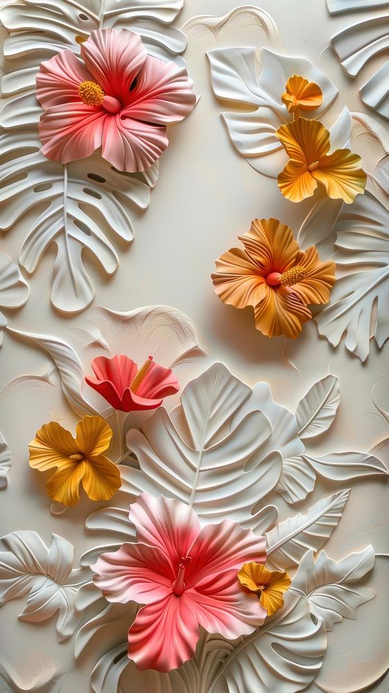 Tropical flowers bas relief pattern art nature petal.