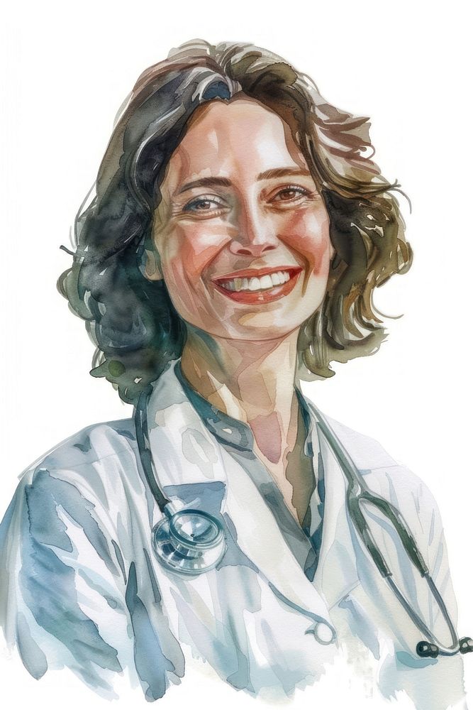 Smiling medical doctor woman with stethoscope portrait smiling drawing.