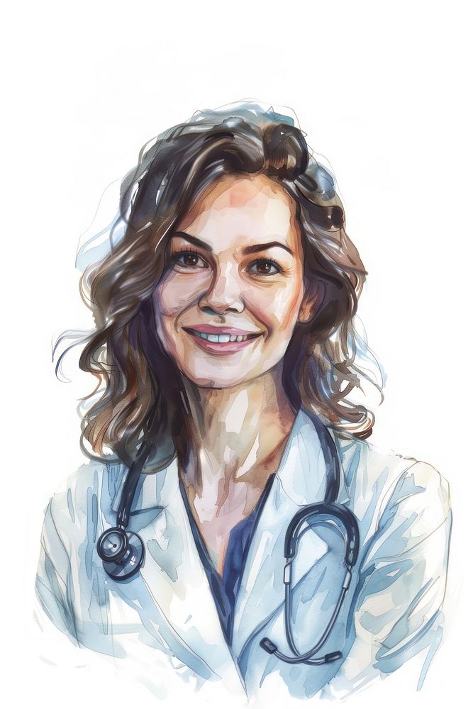 Smiling medical doctor woman with stethoscope portrait smiling drawing.