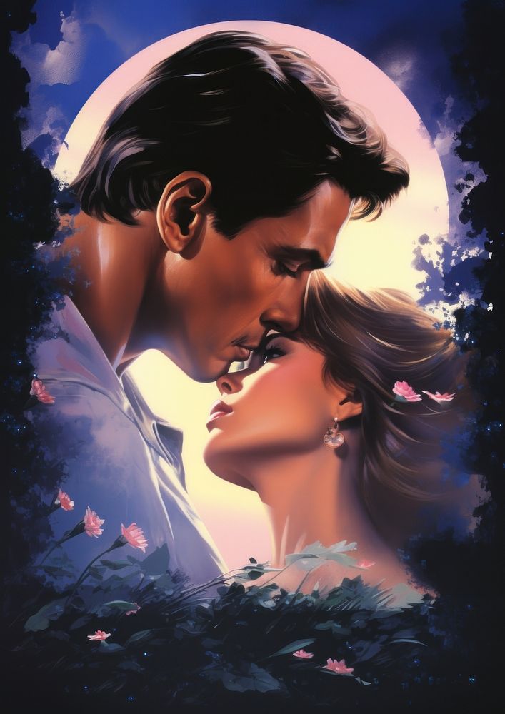 Romantic movie 1980s kissing poster adult.