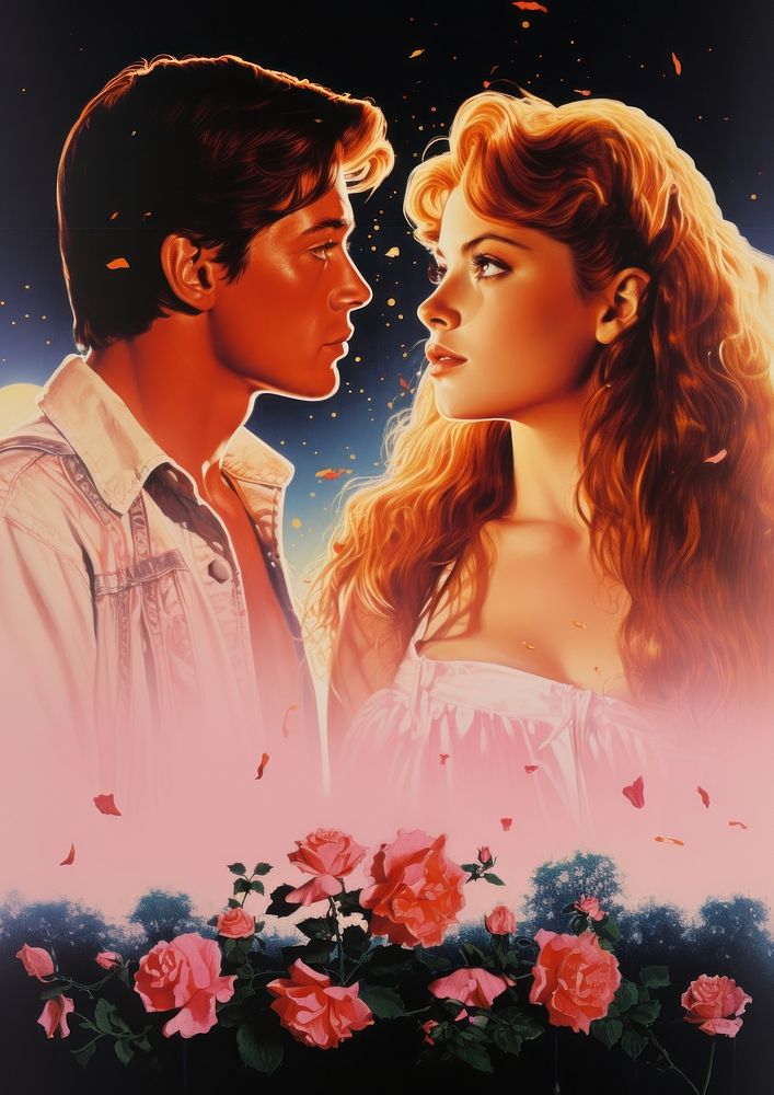 High school movie 1980s portrait romantic poster.