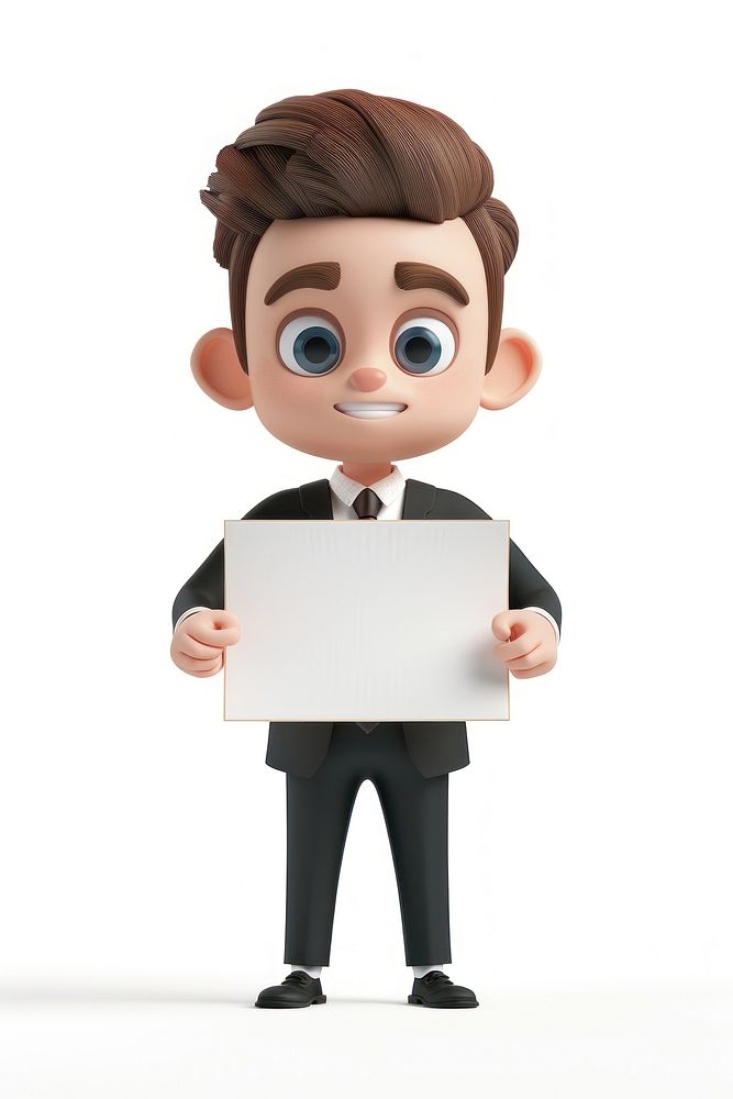 Business man holding board standing person face.