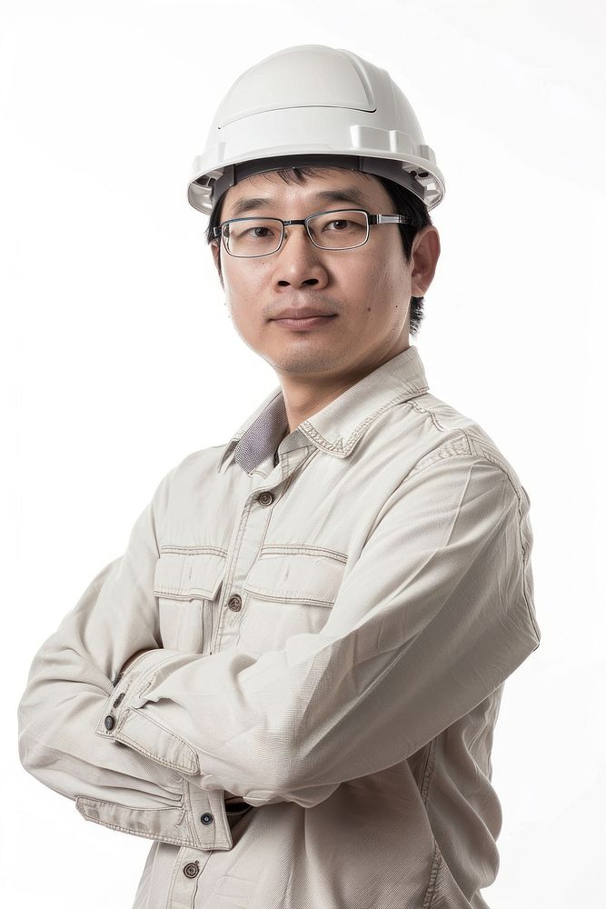 Industrial Asian engineer portrait hardhat helmet.