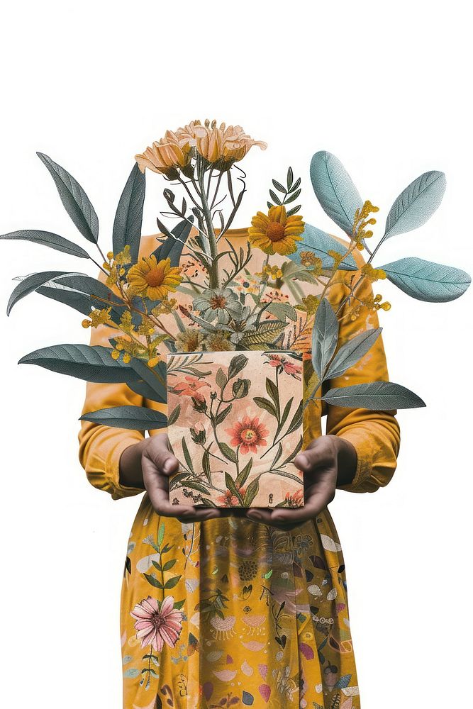 Person holding gift boxe pattern flower painting.