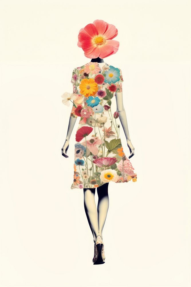 Flower Collage woman walking pattern footwear fashion.