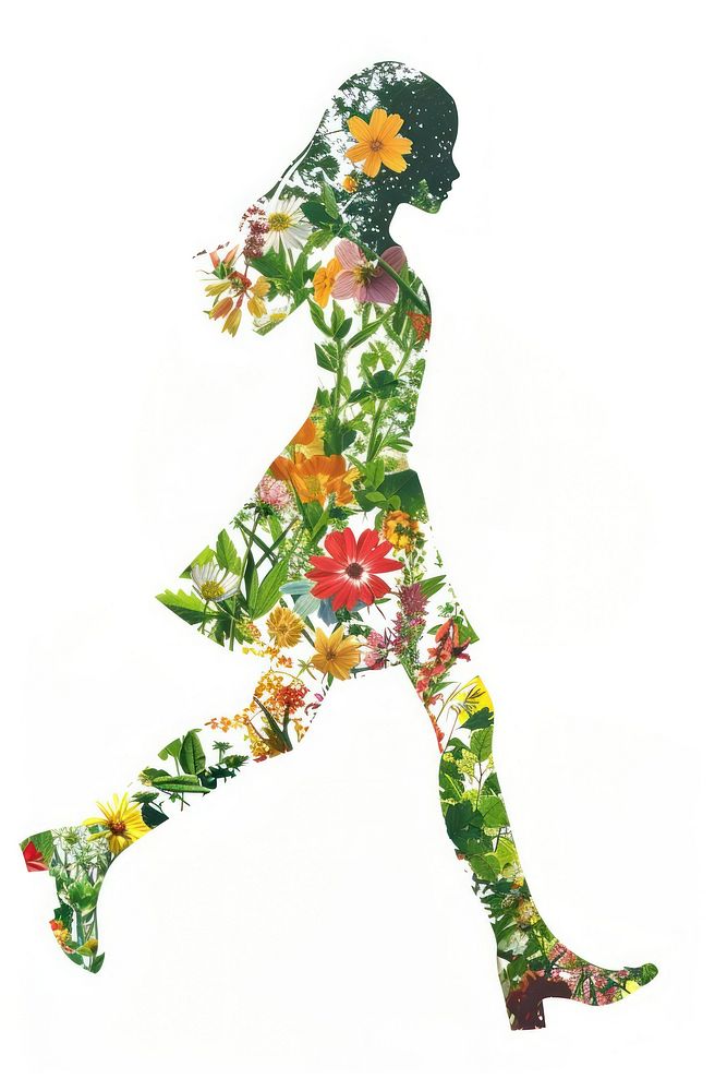 Flower Collage girl walking pattern art creativity.