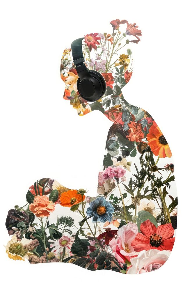 Person using headphone flower pattern plant.