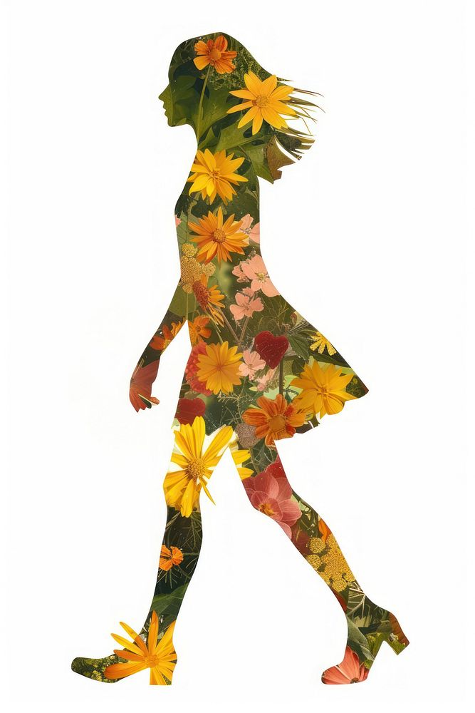 Flower Collage girl walking flower dancing pattern.