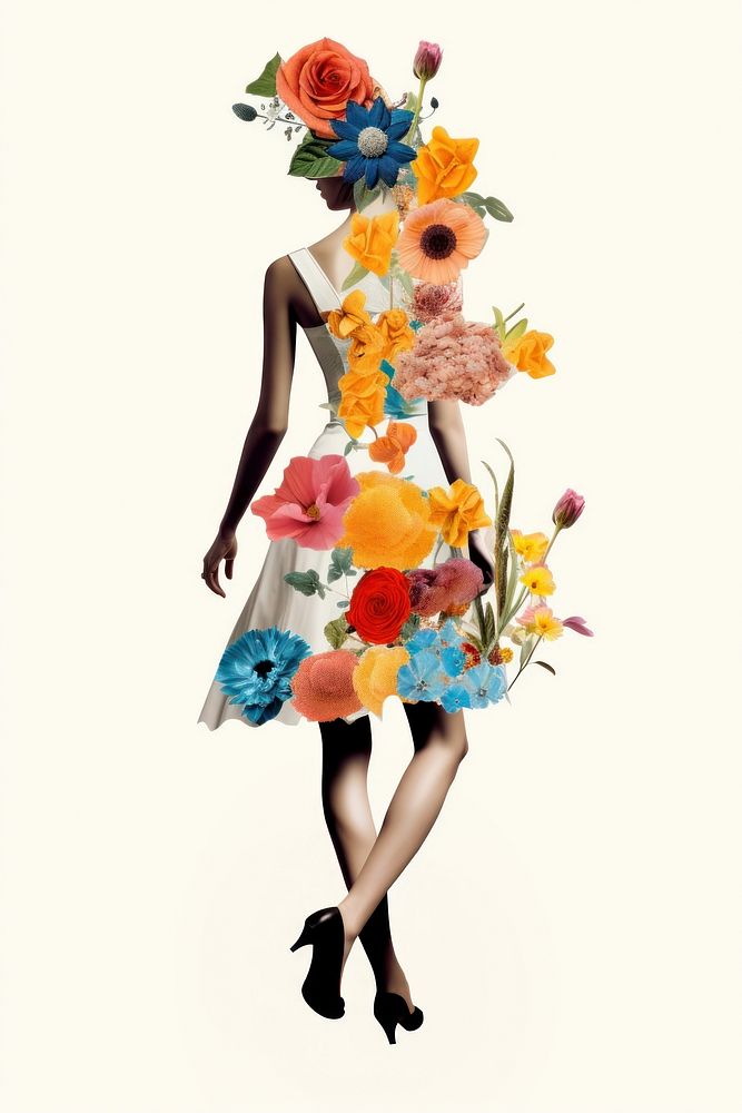 Flower Collage woman walking flower footwear pattern.