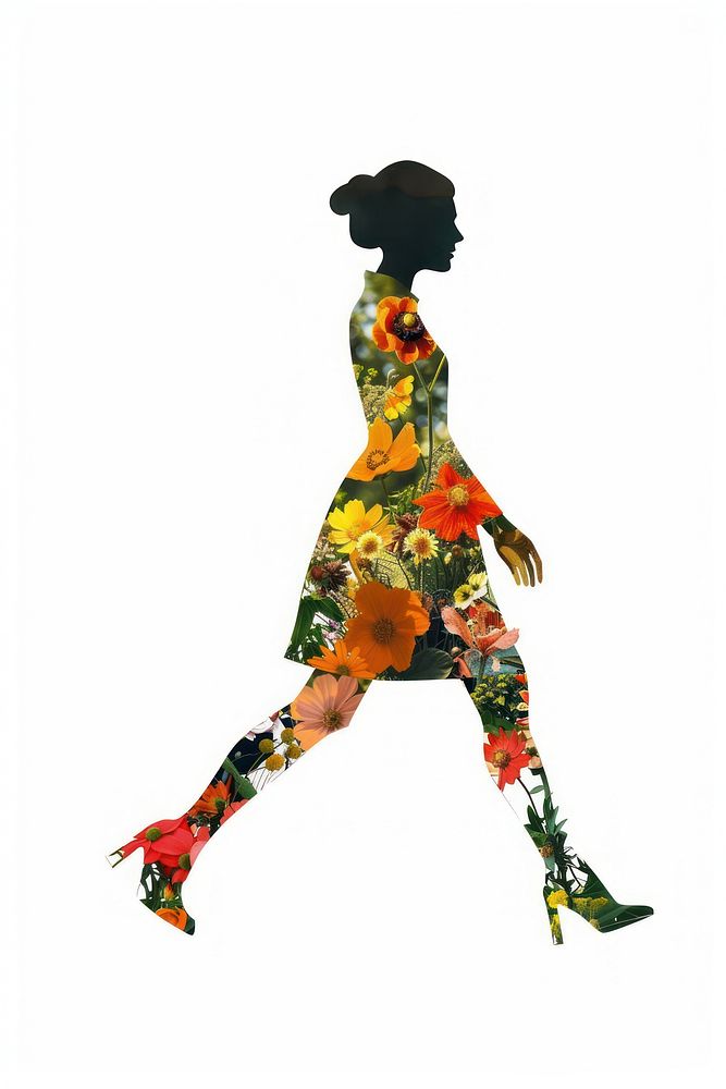 Flower Collage woman walking adult recreation footwear.