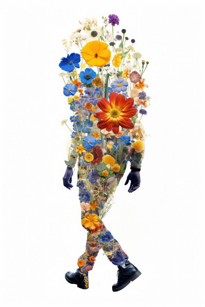 Flower Collage man walking flower pattern plant.