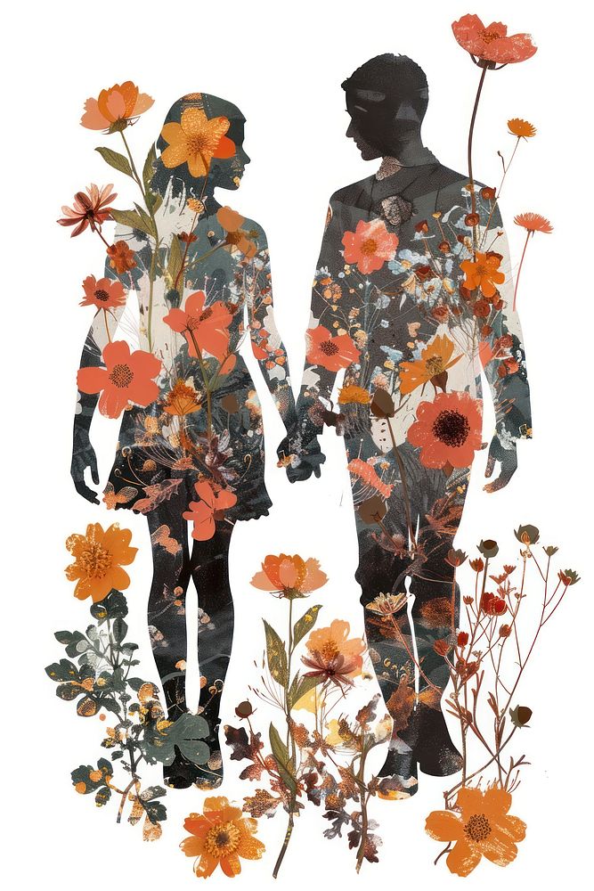 Child couple holding hand pattern flower collage.