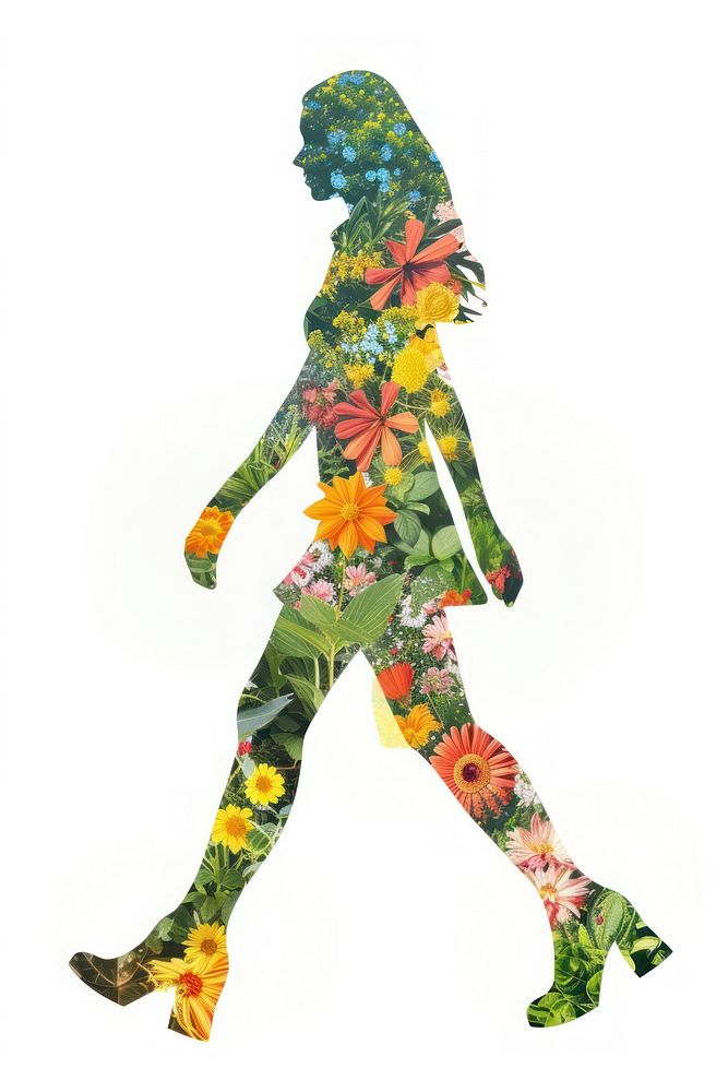 Flower Collage girl walking pattern flower plant.