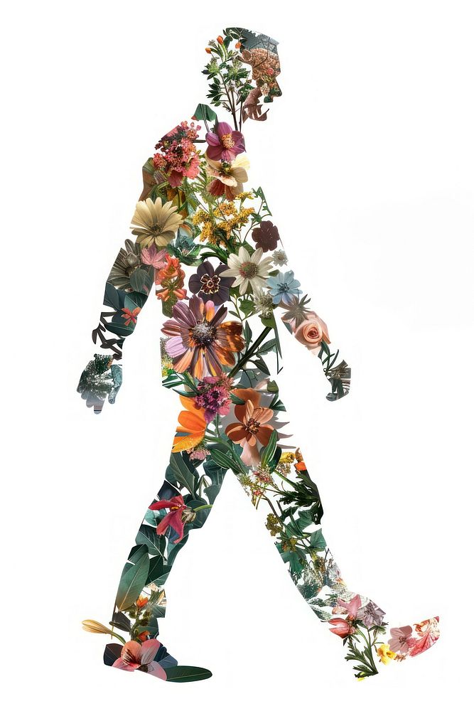 Flower Collage man walking flower collage pattern.