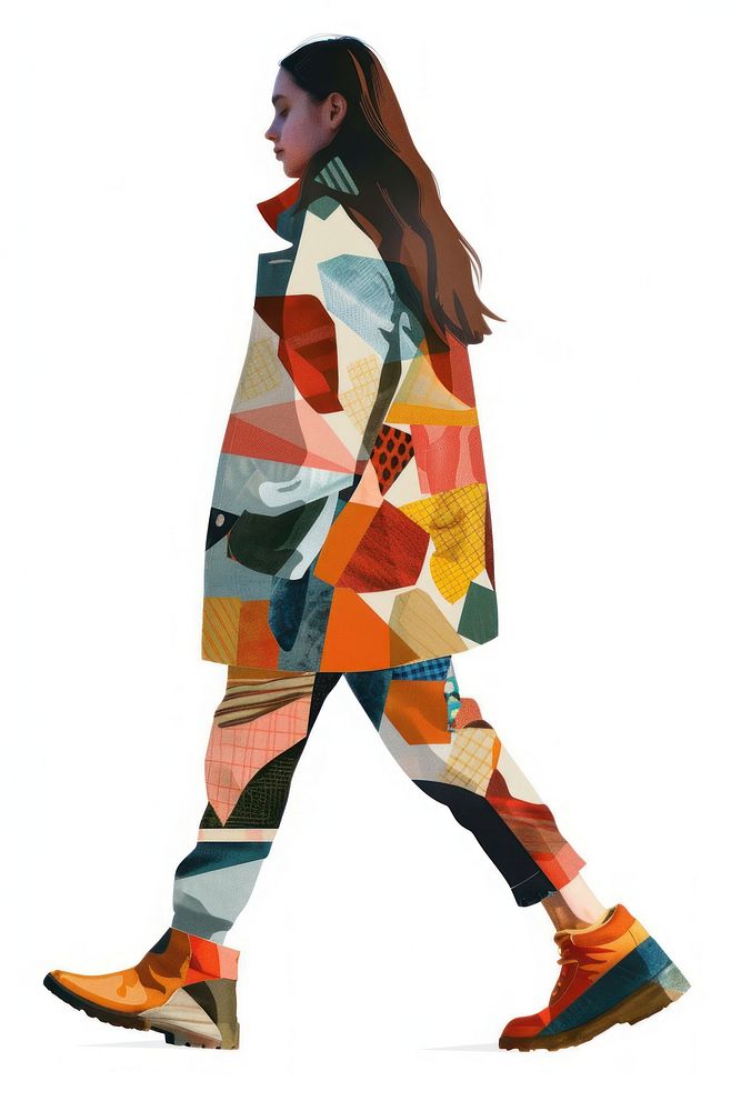 Girl walking pattern footwear leggings.