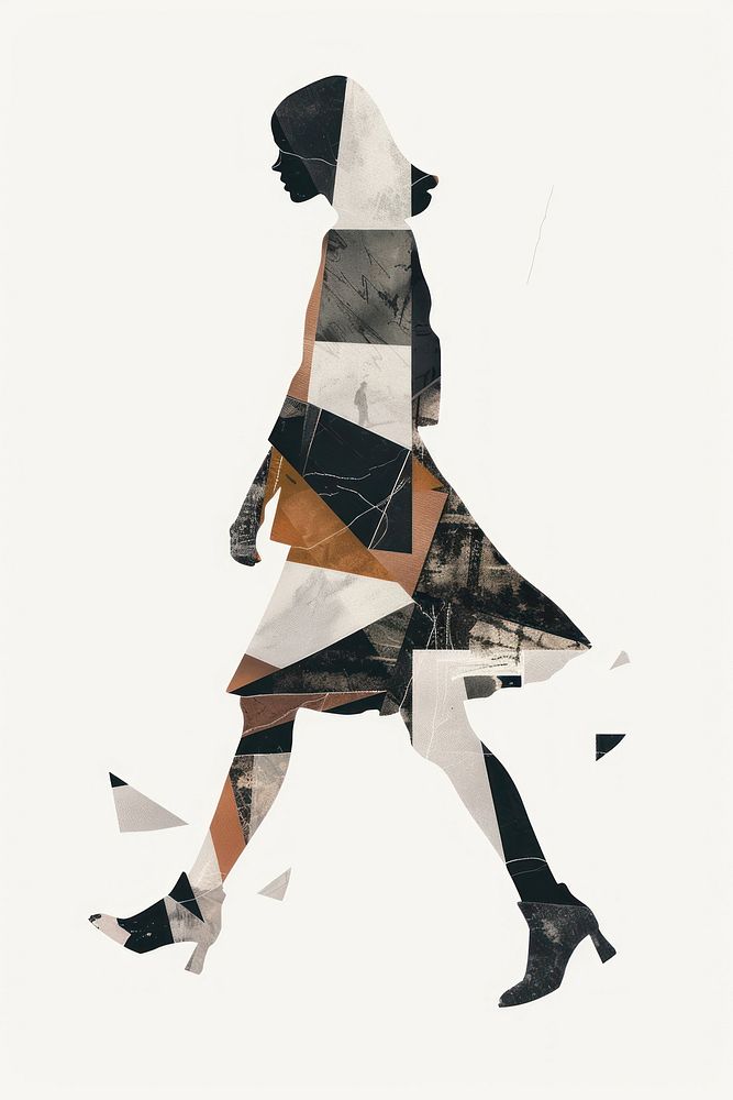 Girl walking footwear pattern collage.