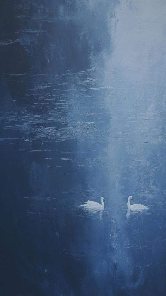 Swans in lake painting nature bird.