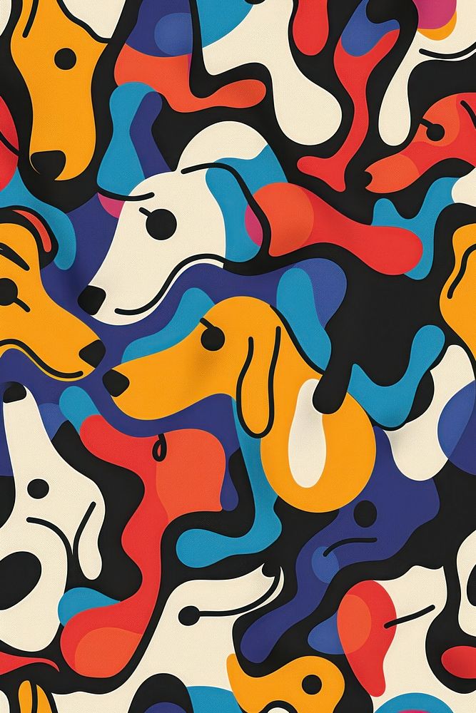 Dog pattern with different colors line art backgrounds.