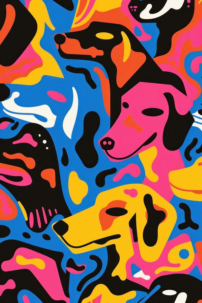 Dog pattern with different colors painting art backgrounds.