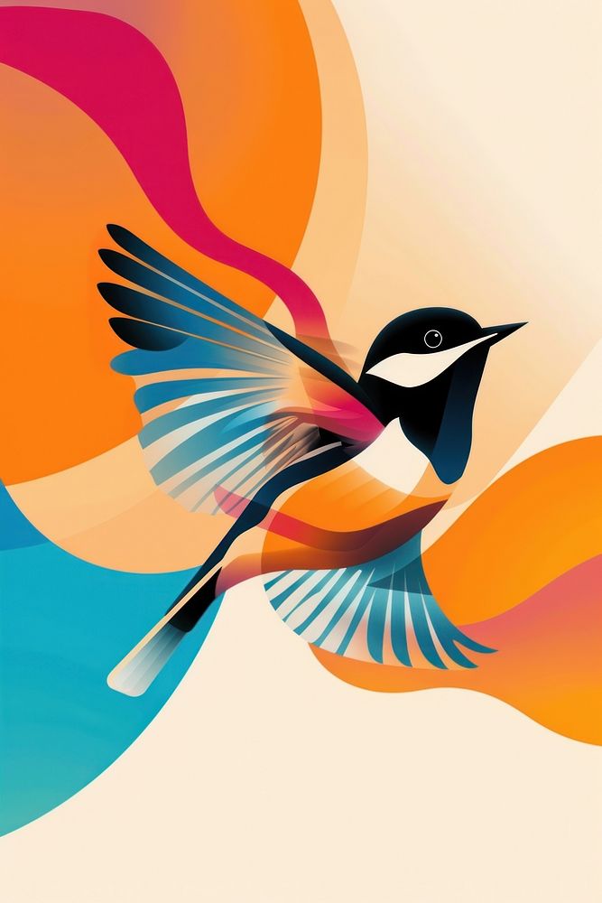 Colorful bird on contrast background art pattern cartoon.