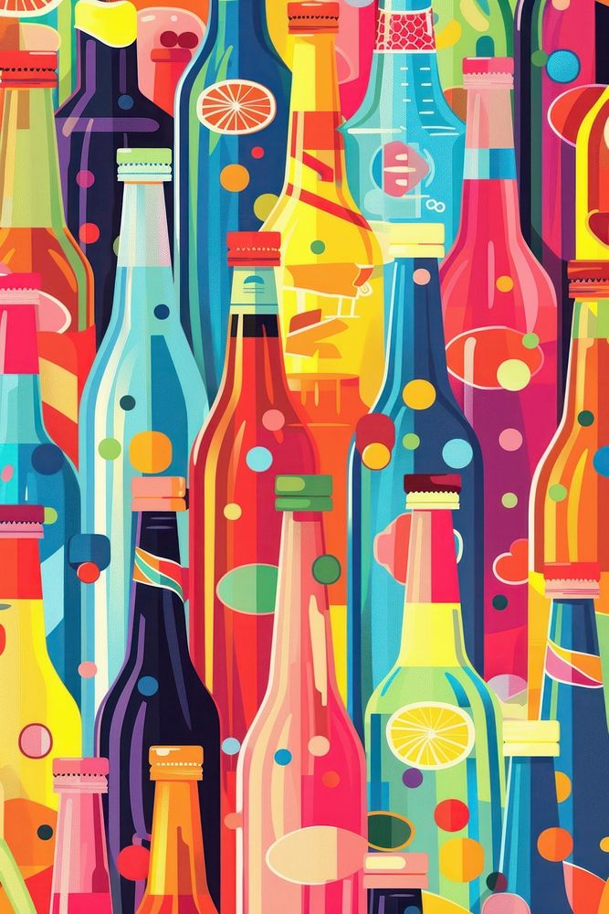 Colorful bottle on contrast background backgrounds drink art.
