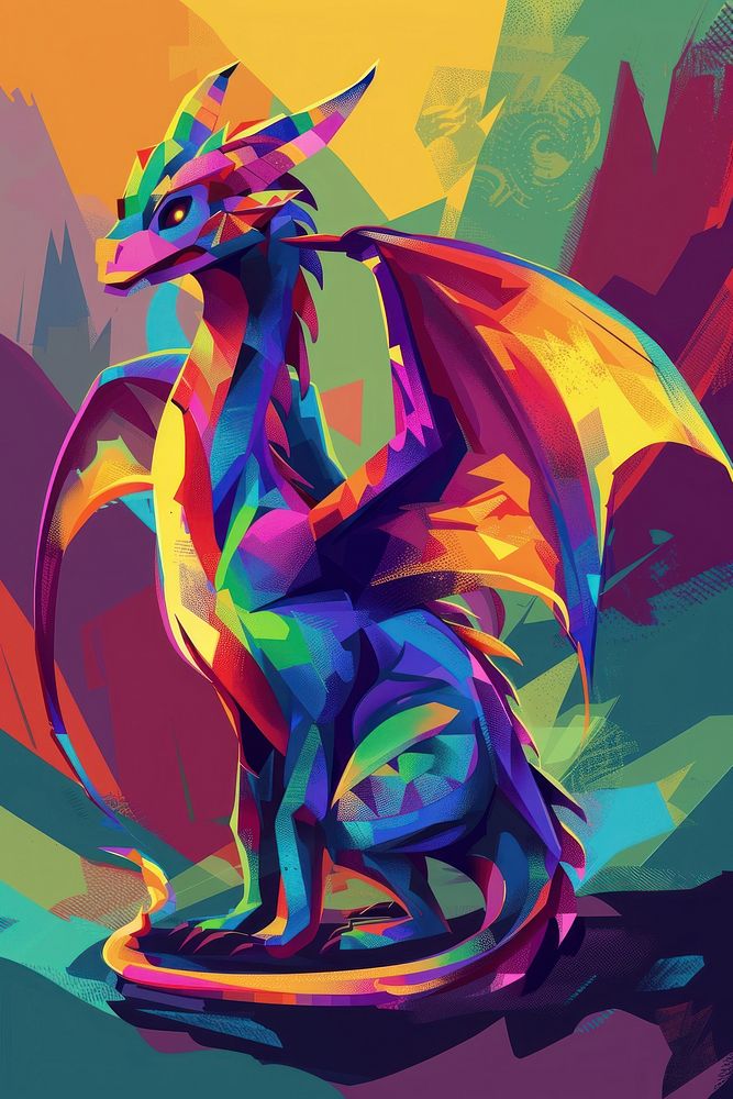Colorful dragon on contrast background art cartoon representation.