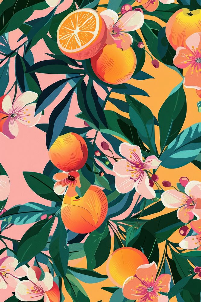Colorful peach on contrast background backgrounds grapefruit pattern.