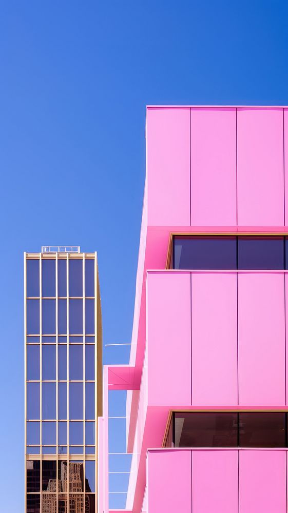 High contrast office building architecture outdoors pink.