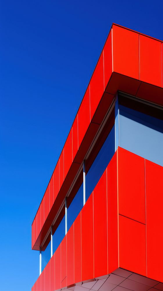 High contrast office building architecture outdoors red.
