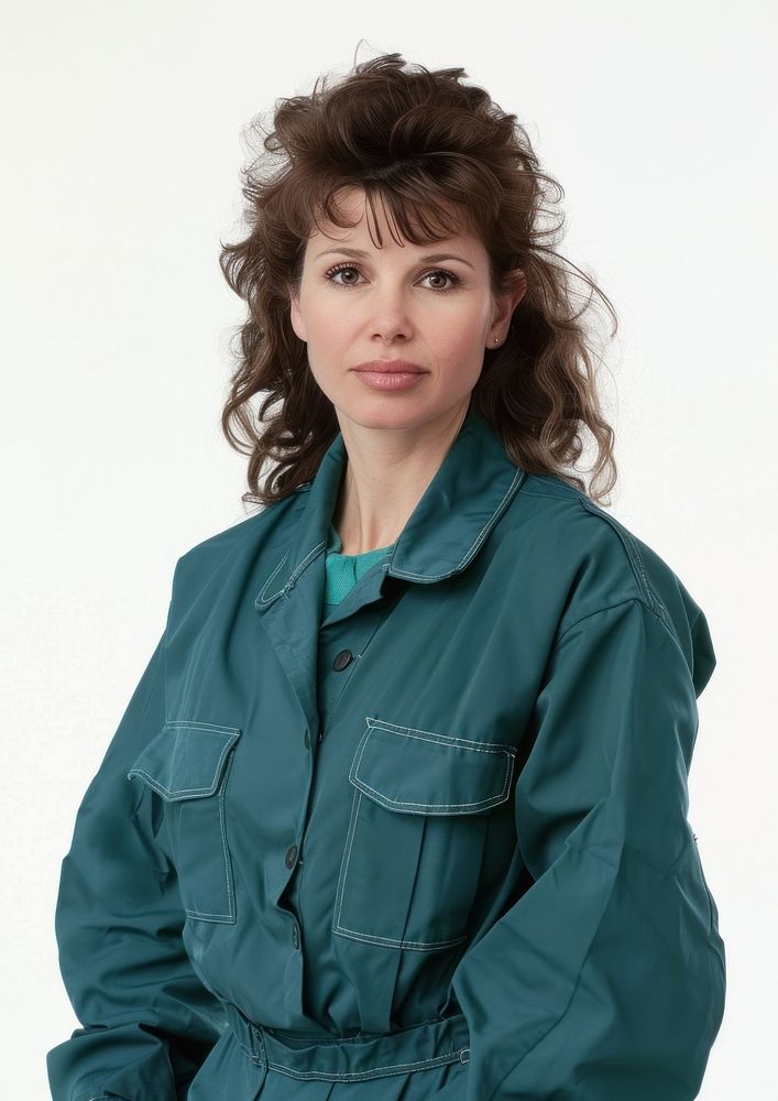Common woman wearing random career uniforms portrait sleeve jacket.