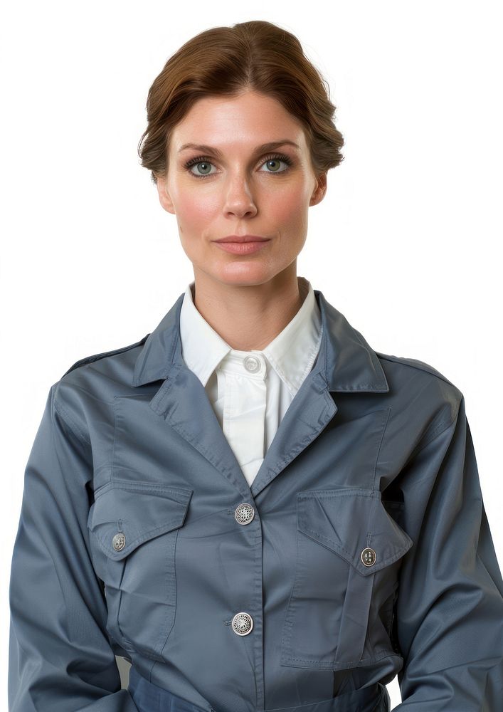 Common woman wearing random career uniforms portrait jacket shirt.