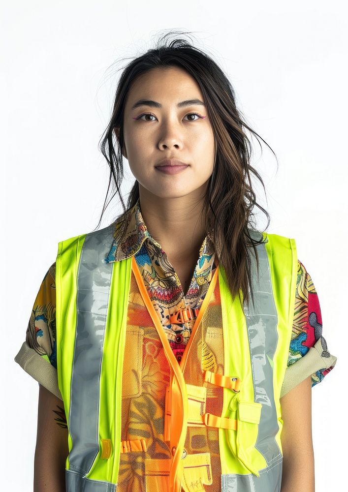 Thai woman volunteer portrait vest white background.