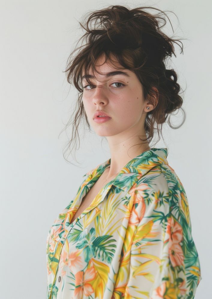 Young common woman portrait fashion blouse.
