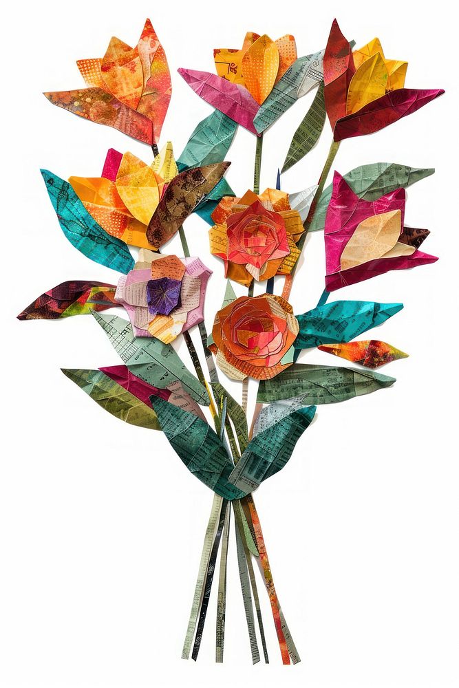 Flower bouquet paper origami collage.