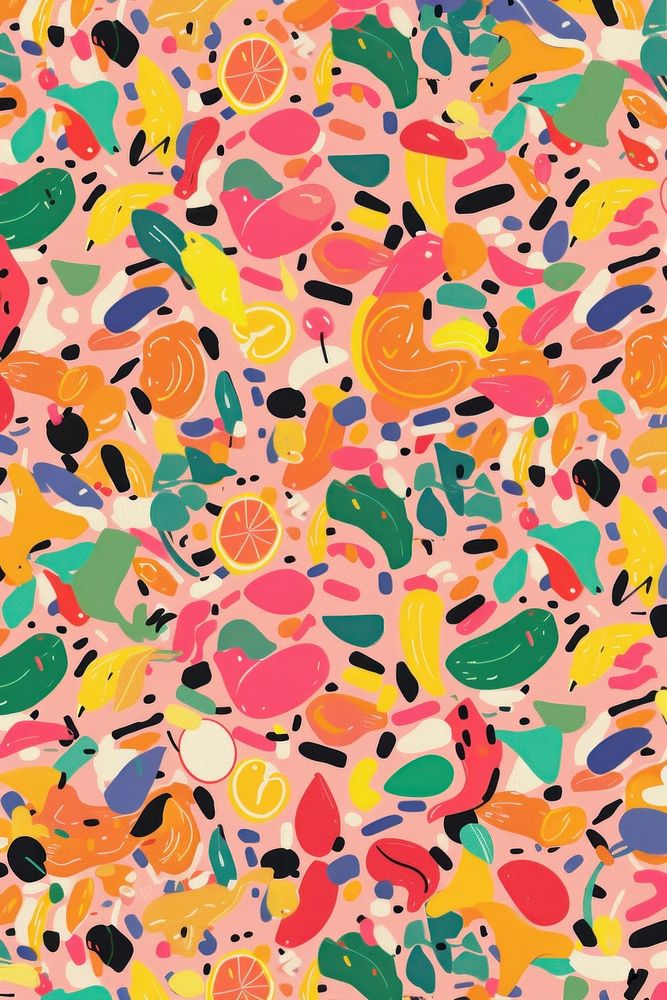 Peach pattern with different colors confetti line art.
