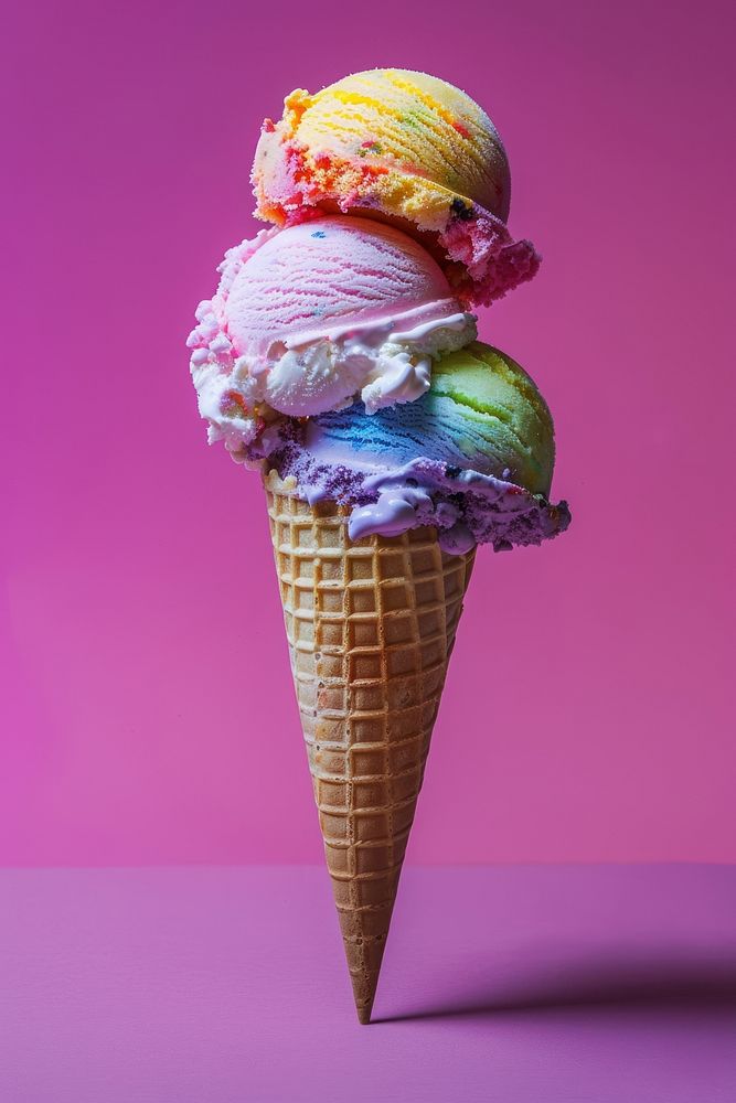Photo of ice cream cone dessert food freshness.