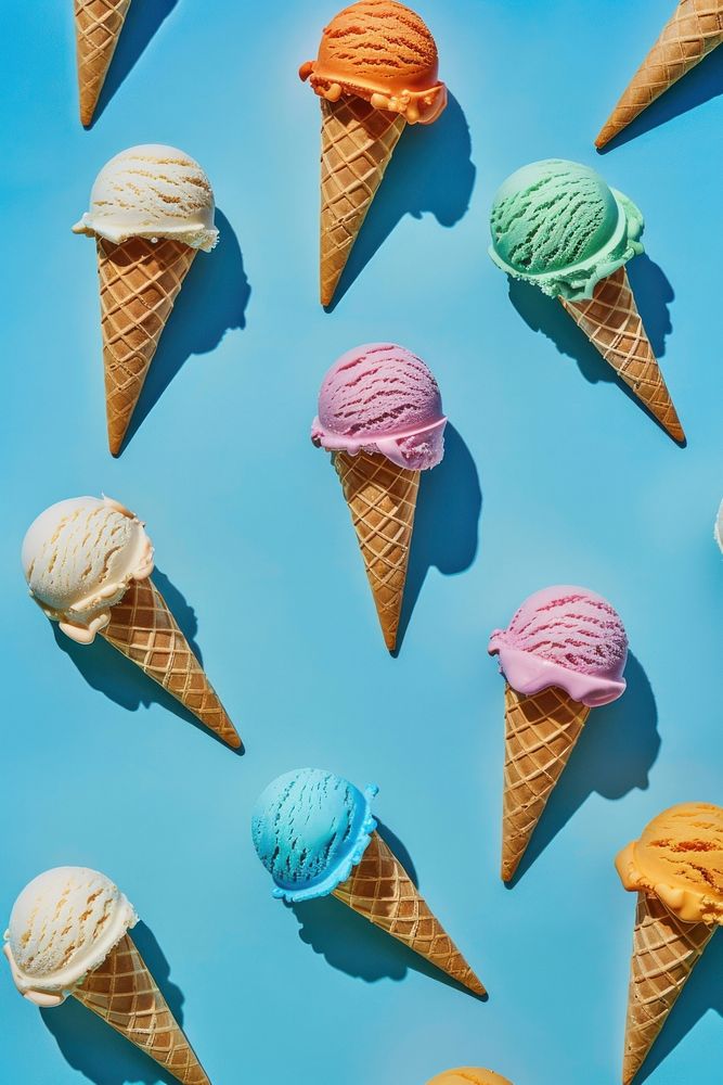 Photo of ice cream cones dessert food variation.