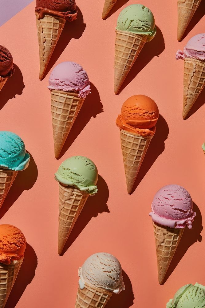 Photo of ice cream cones dessert food variation.