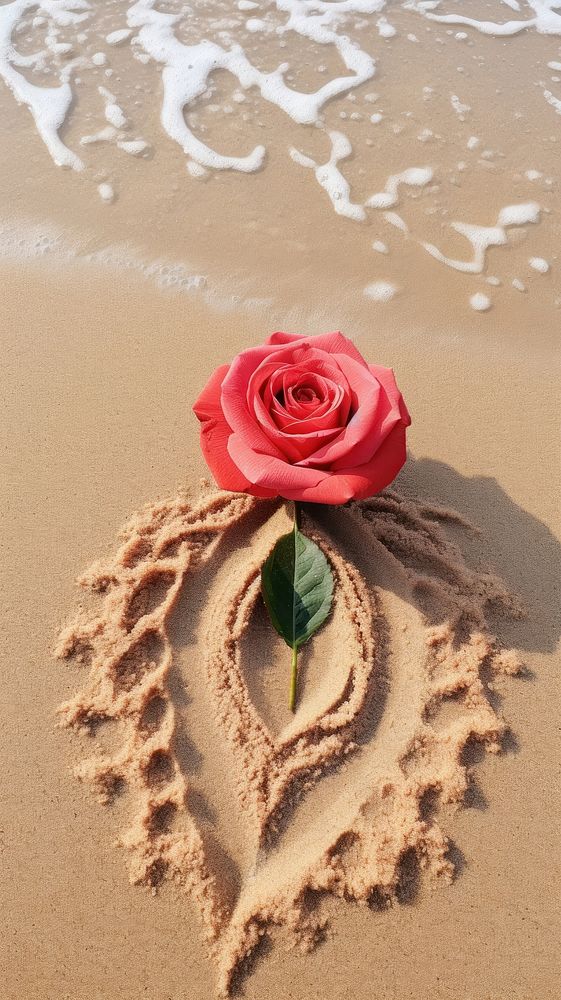 Rose shape doodle finger-drawing outdoors flower beach.