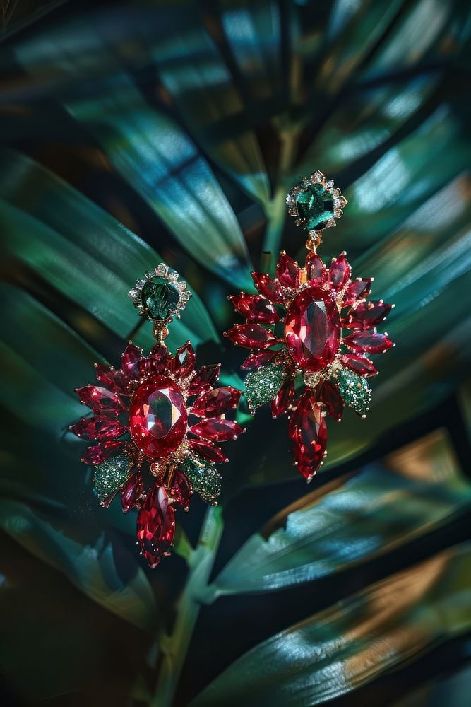 Photography of earrings christmas gemstone jewelry.