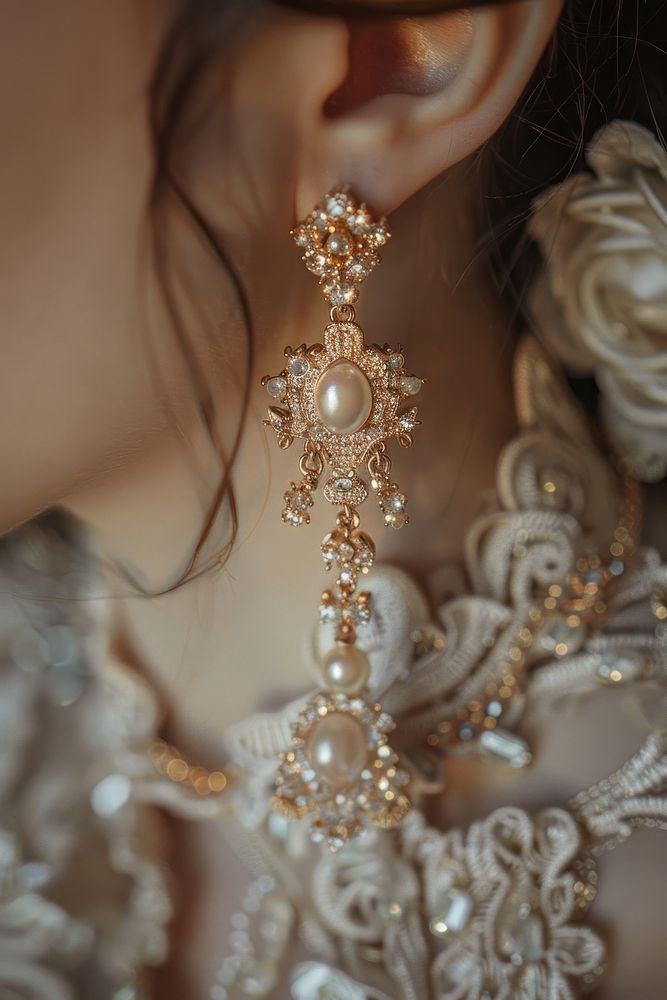 Photography of earrings necklace jewelry wedding.