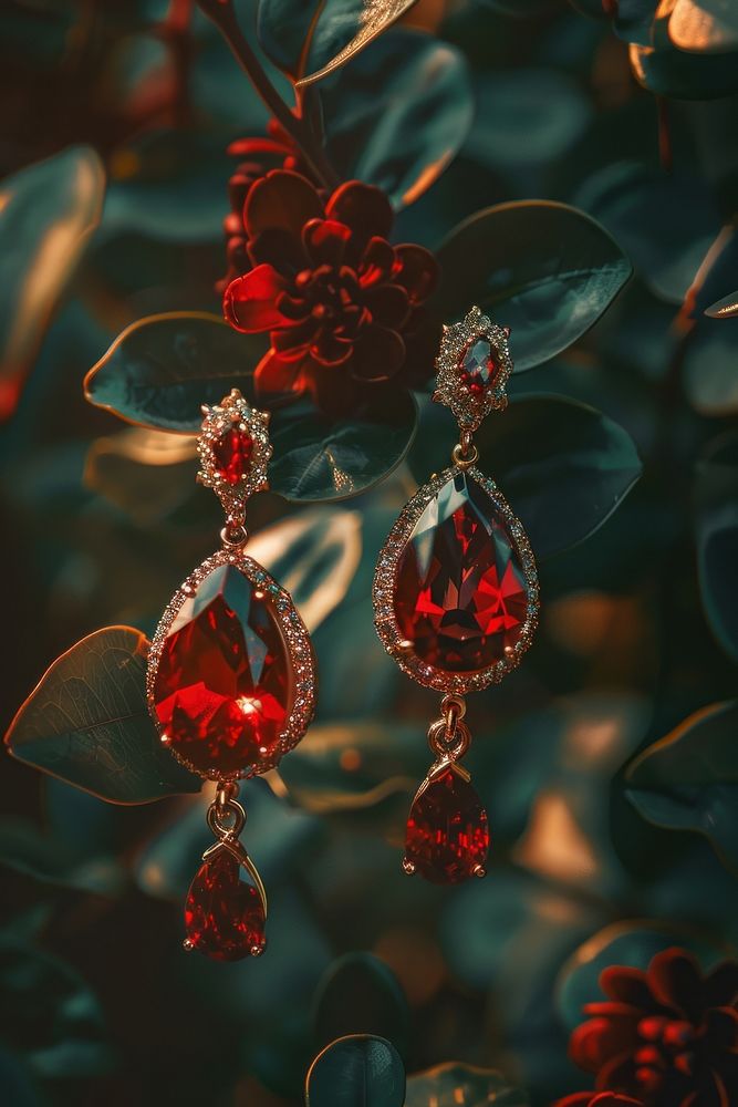 Photography of earrings gemstone jewelry red.