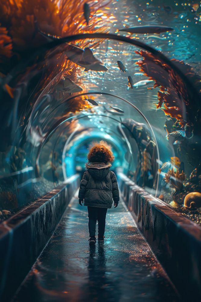 Kid explorer tunnel in aquarium outdoors fish infrastructure.